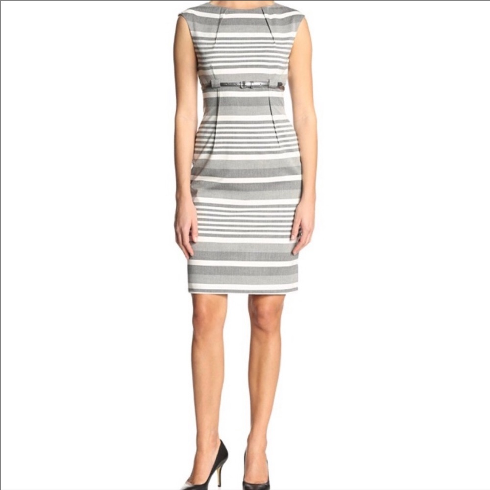 Calvin Klein Grey and White Stripe Dress